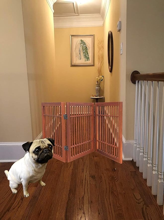 Pet Dog Gate Strong and Durable Freestanding Folding Acacia Hardwood Portable - Image 4