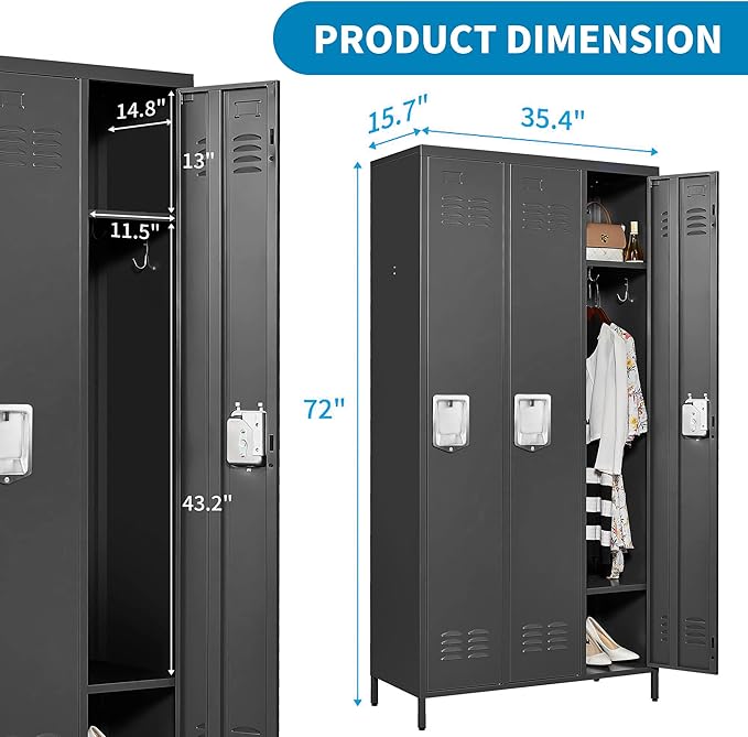 3 Doors Locker Storage Cabinet, Metal Locker - Image 3