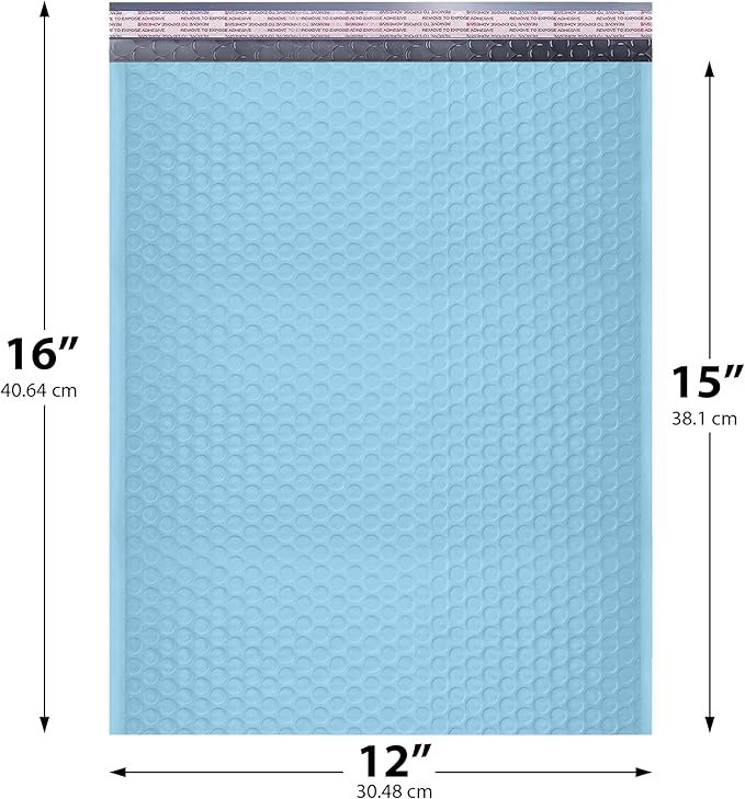 Light Blue Large Poly Bubble Mailers 12x15 inch | Self Seal Padded Envelopes - Image 2