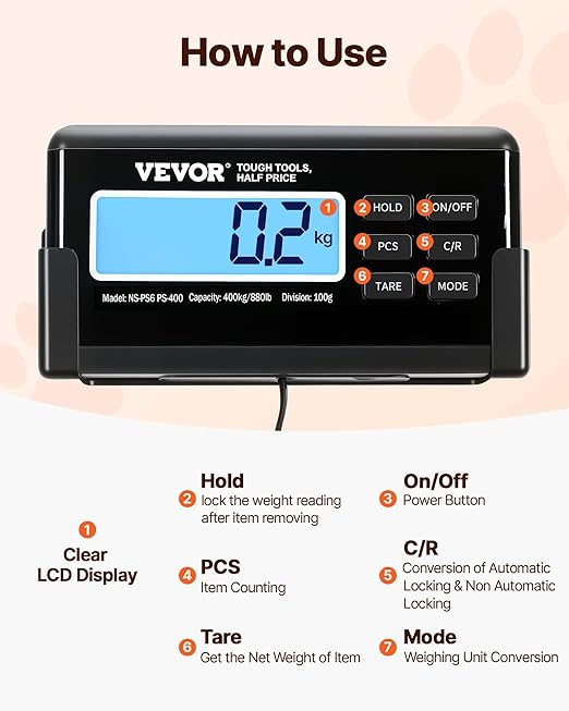 VEVOR 880Lbs x 0.2Lbs Livestock Scale Shipping Scales Large Platform - Image 6