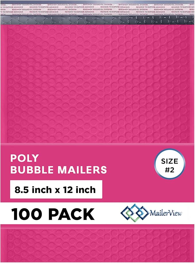 Hot Pink Poly Bubble Mailers 8.5x12 inch #2 | Self Seal Padded Envelopes | by MAILERVIEW