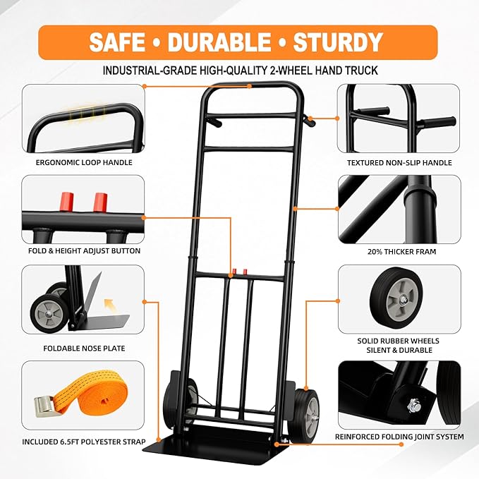 Folding Hand Truck Heavy Duty, 600 LB - 800 LB Moving Dolly Cart - Image 3