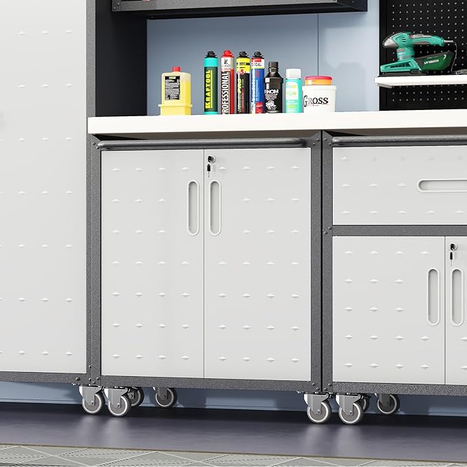 Metal Storage Cabinet with Wheels, Lockable Rolling Tool Chest with Adjustable - Image 2
