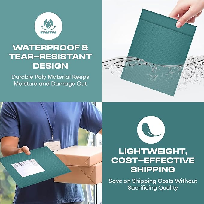 Green Poly Bubble Mailers 8.5x12 inch #2 | Self Seal Padded Envelopes | - Image 6