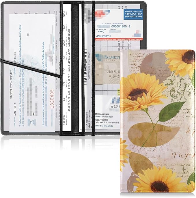 xigua Sunflower Car Registration and Insurance Holder, Leather Registration and - Image 2