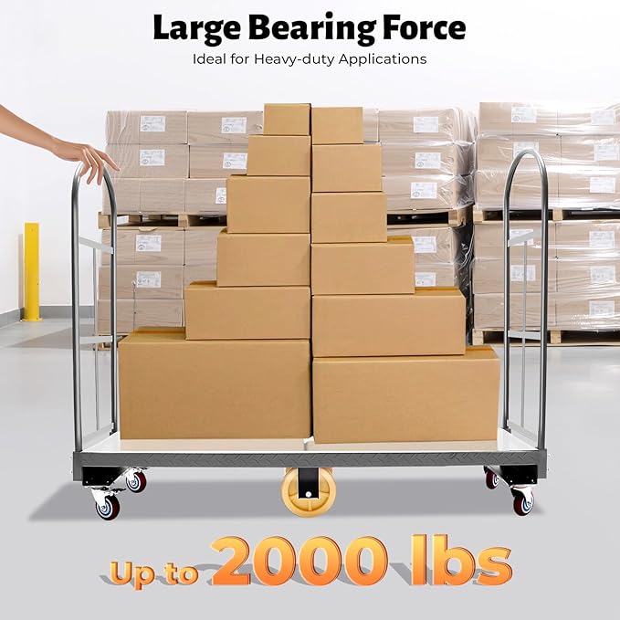 64.6Lx15.7H U-Boat Platform Truck Dolly, 2000lbs Heavy Duty U Boat Cart Steel - Image 4