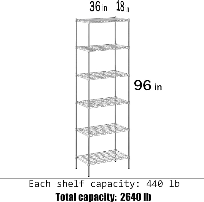 18" Deep x 36" Wide x 96" Height Wire Shelving Kit | 6-Tier | NSF Commercial - Image 3