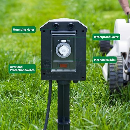 TiFFCOFiO Outdoor Power Strip Waterproof, 24 Hour Mechanical Timer, 15 ft - Image 2