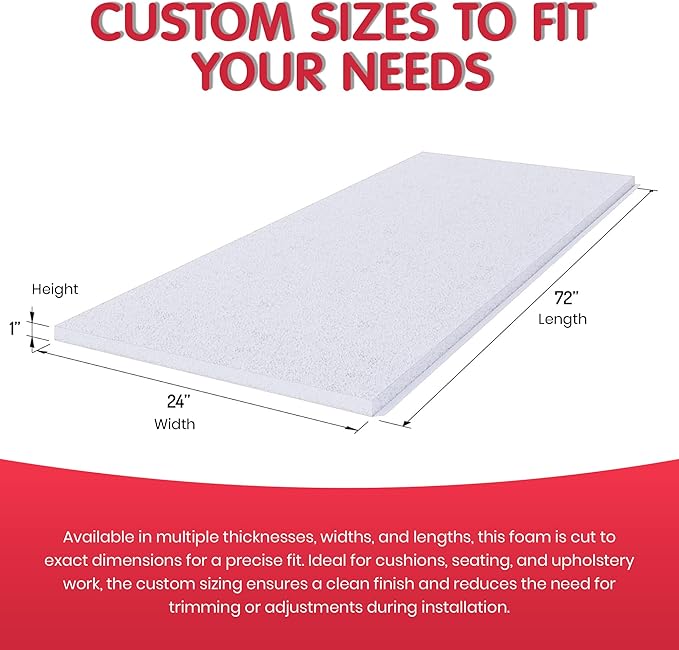 FOAMYFOAM High Density 1 inch Thick, 24 inch Wide, 72 inch Long Upholstery Foam - Image 4