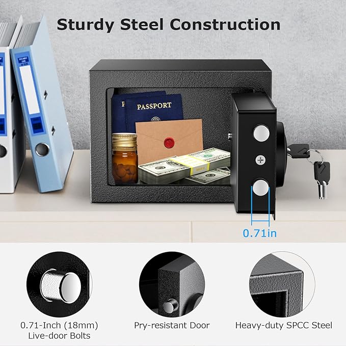 Bonsaii Safe Box with Electronic Keypad, Steel Security Lock Box with Key - Image 5