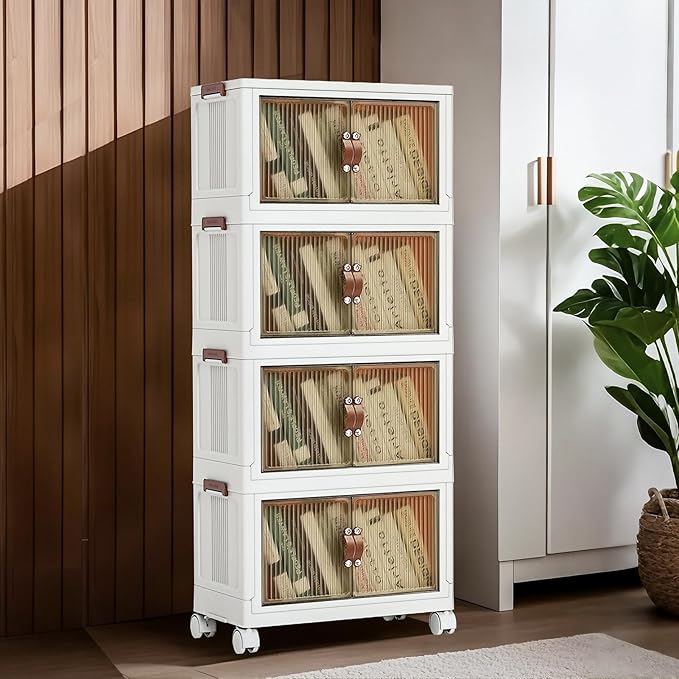 4 Tier Plastic Stackable Storage Bins and Boxes Organizer, Foldable Containers - Image 5