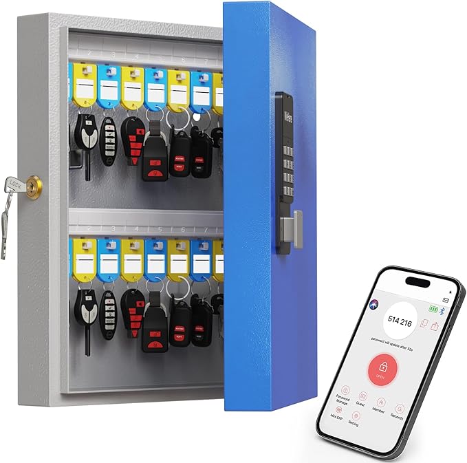 WeHere 32 Key Lock Box Wall Mount, APP Bluetooth/OTP/Wi-Fi/Fixed Code/Key Unlock by WeHereSmartBoxLock