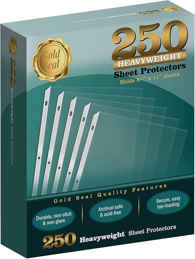GOLD SEAL 250 Count Clear Heavyweight Poly Sheet Protectors 8.5" x 11" by GOLDSEAL