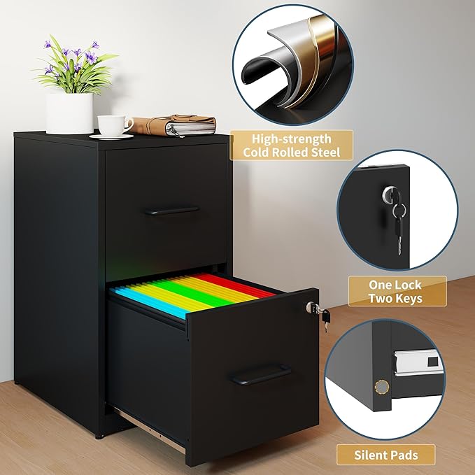 2 Drawer File Cabinet with Lock, Vertical Filing Cabinets - Image 4