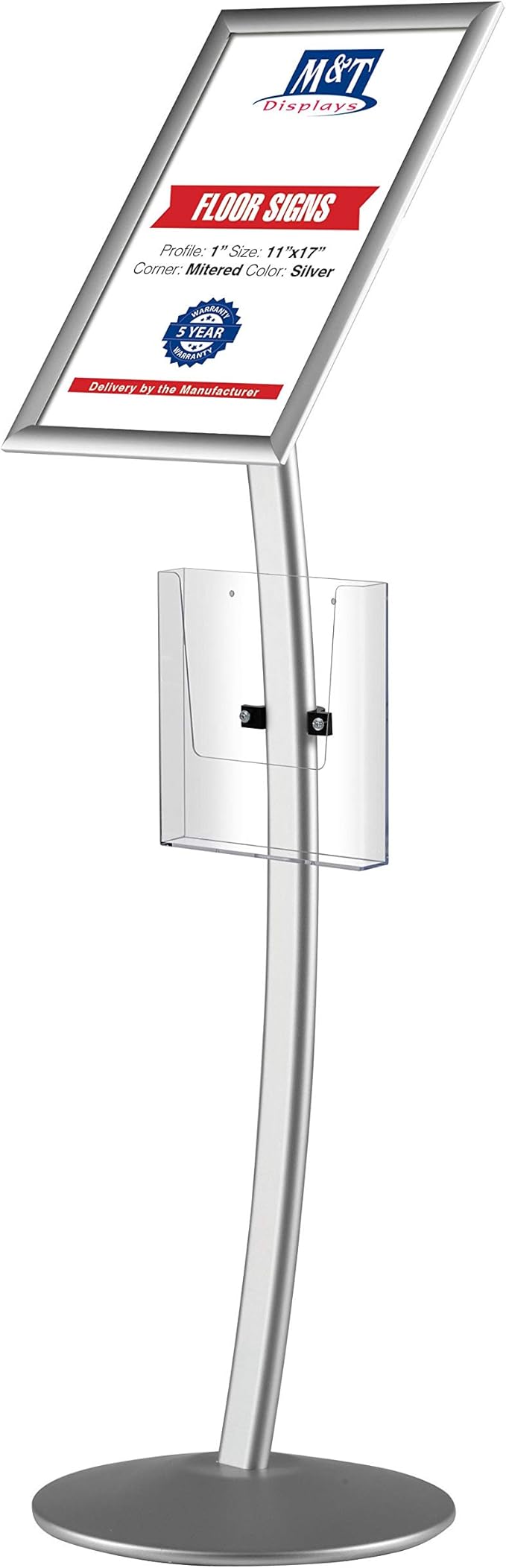 M&T Displays Curved Menu Board, 11x17 Inch Pedestal Sign Holder by MTDisplays