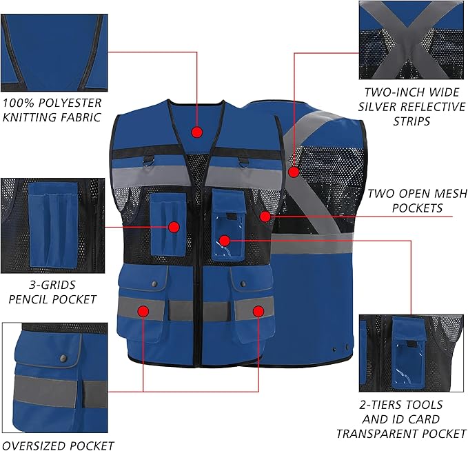 Safety Vest High Visibility Reflective Construction Vest - Image 6