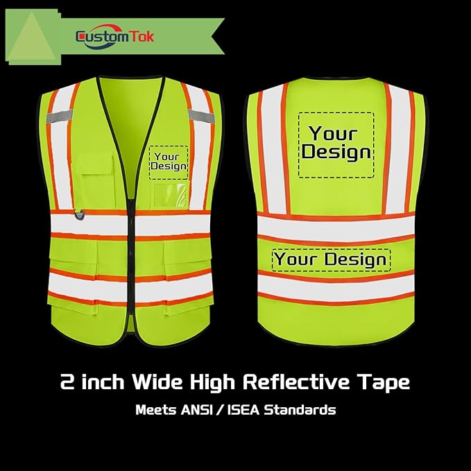 Custom Safety Vest with Logo Pockets High Visibility Reflective Vests - Image 2