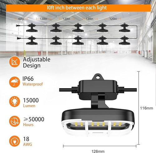 100ft LED Construction String Lights, Super Bright 15000lm 150w Adjuest 90&180 - Image 2