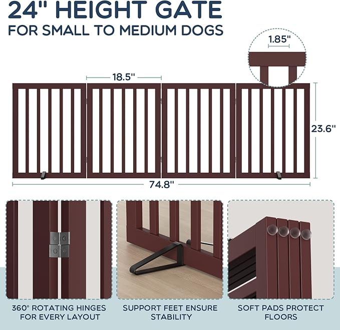 Homykic Bamboo Freestanding Dog Gate, No Assembly Pet Gate Indoor, 24”H x 75”W - Image 6