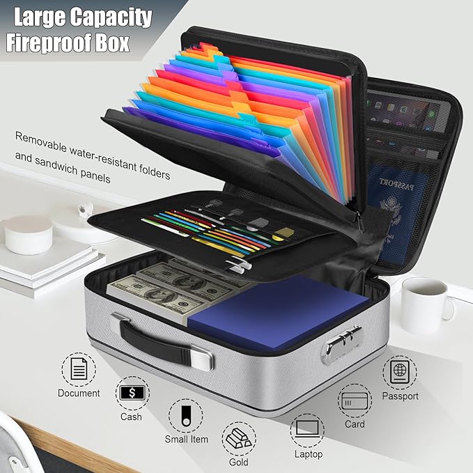 Fireproof Document Box, Hard Shell Fireproof Box, Document Organizer - Image 6