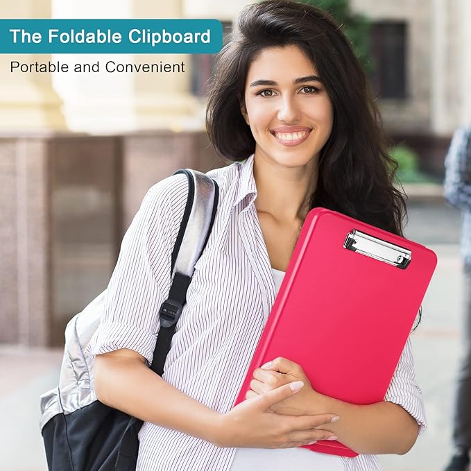 4 Pieces Clipboard with Storage Plastic Storage Clipboard Nursing Foldable Clip - Image 6