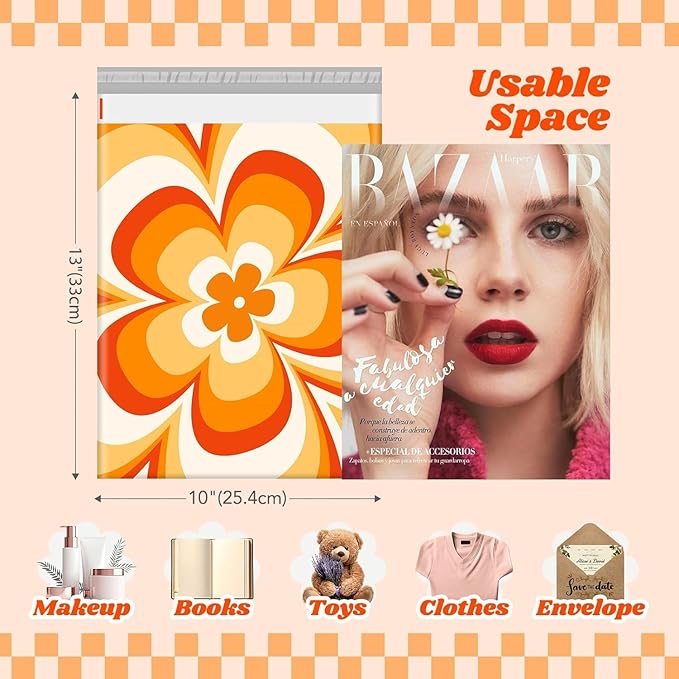 Metronic Poly Mailers 10x13" 1200pc Orange Flower, Small Shipping Bags - Image 2