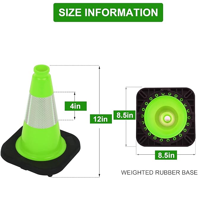 OrangeStar 8 Pack 12" Green Traffic Safety Cones, PVC Parking Construction - Image 7