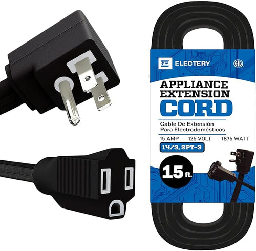 15 ft Heavy Duty Appliance Extension Cord, 14 AWG, 15A 125V 1875W, 3 Prong Flat by ELECTERY