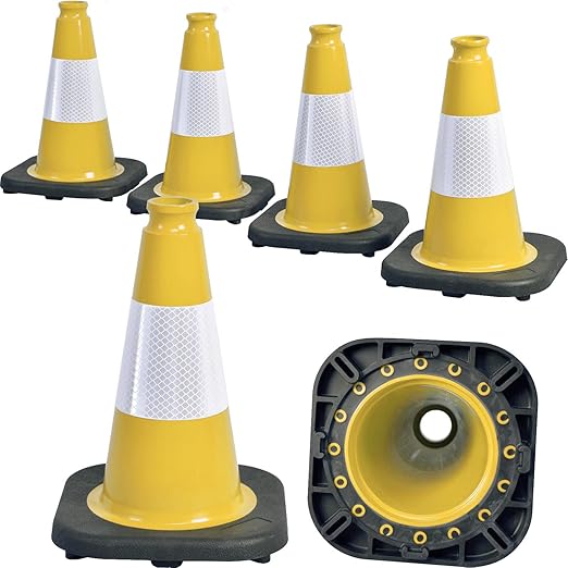 6 Pack 12" Inch Yellow PVC Traffic Cones by OranLite