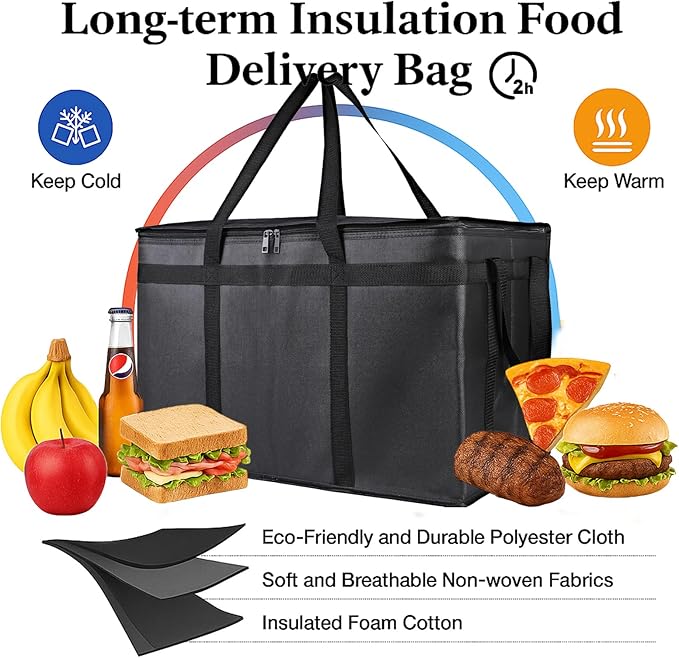 Bodaon 2-Pack Insulated Food Delivery Bag, XXXL Grocery Shopping/Catering/Pizza - Image 2