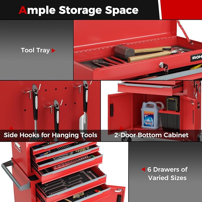 Goplus Tool Chest, 6 Drawers Extra Large Rolling Too Storage Cabinet - Image 6