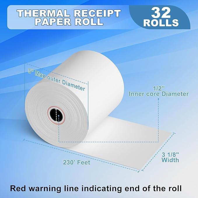 3 1/8 x 230ft Thermal Paper 32 Rolls - 80mm Receipt Cash Register Paper - Image 2