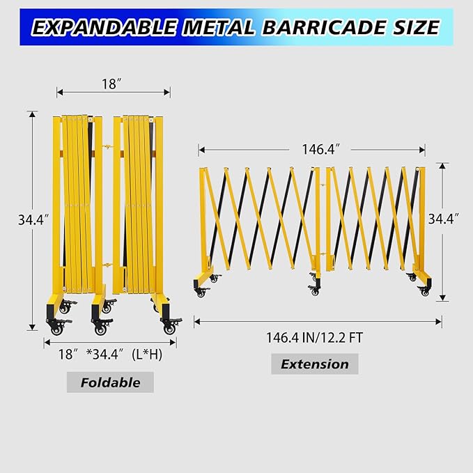12.2FT Industrial Metal Expandable Barricade，Retractable Traffic Fence - Image 2
