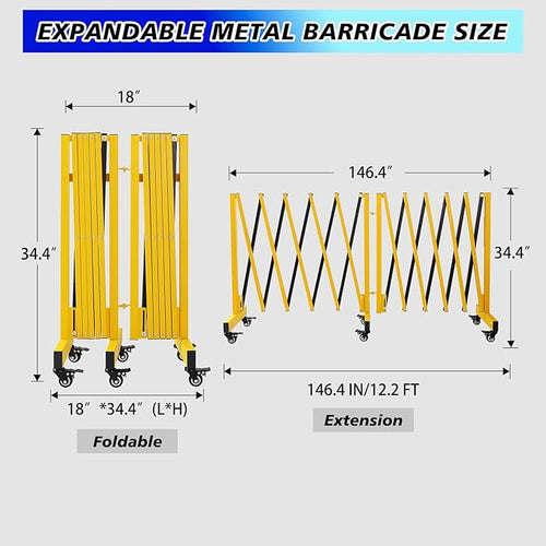 12.2FT Industrial Metal Expandable Barricade，Retractable Traffic Fence - Image 2