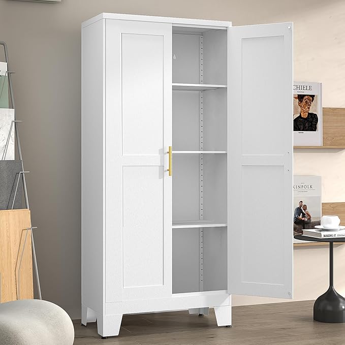 Metal Pantry Cabinet with 2 Doors and Adjustable Shelves by winiowa