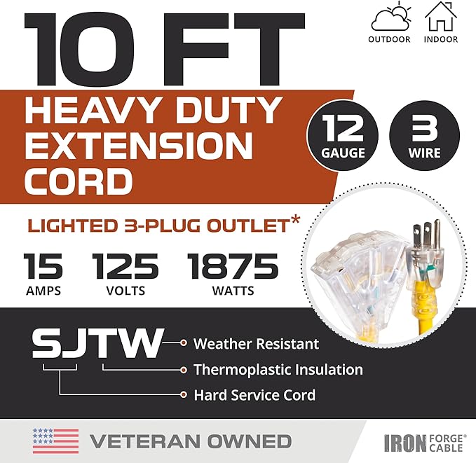 IRON FORGE CABLE 10 Foot Lighted Outdoor Extension Cord - Image 3