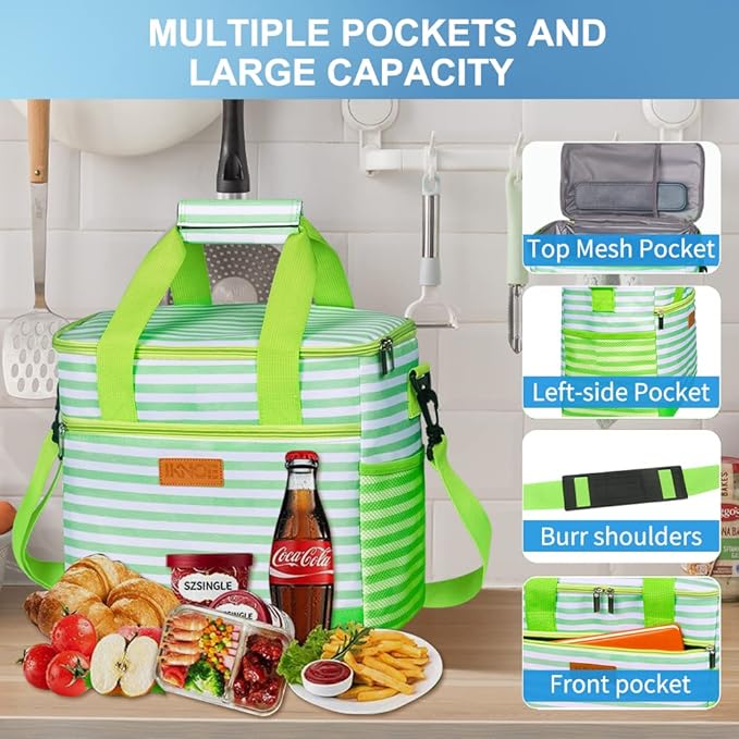 Iknoe Large Cooler Bag Collapsible 24 Can Insulated Bags Leakproof Lunch Cooler - Image 4