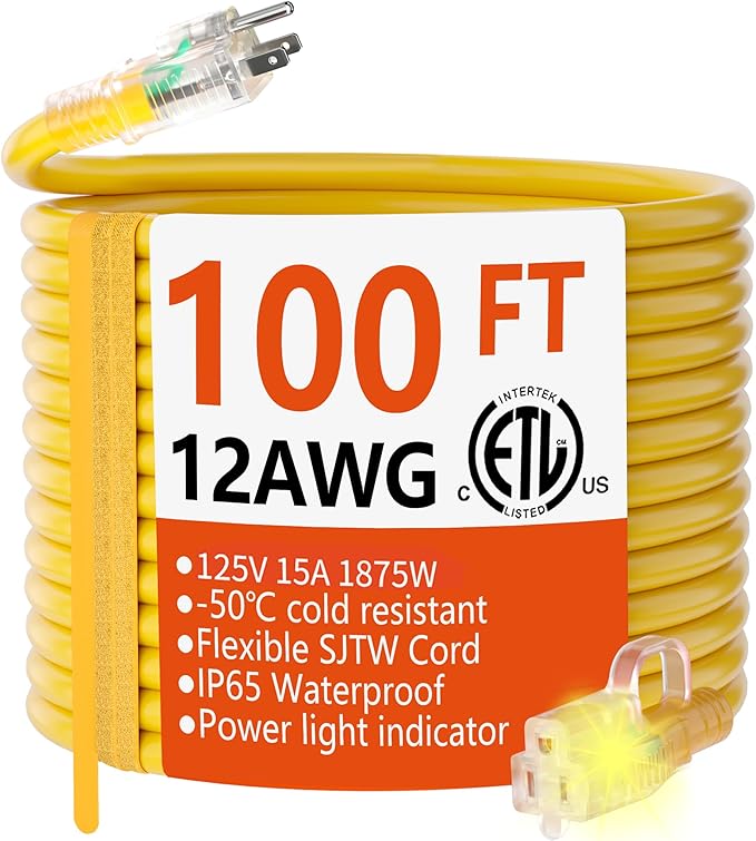 HUANCHAIN 12/3 Gauge Heavy Duty Outdoor Extension Cord 100 ft Waterproof by huanchain