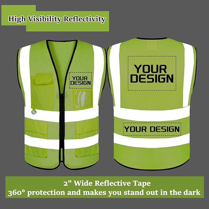 BeautyWill 10/20 Pack Custom Logo Safety Vest, Bulk High Visibility Class 2 - Image 2