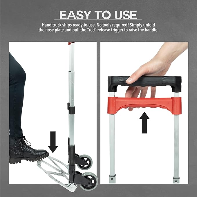 Vergo 100 Ibs Capacity Folding Hand Truck Dolly – Lightweight Aluminum Frame - Image 3