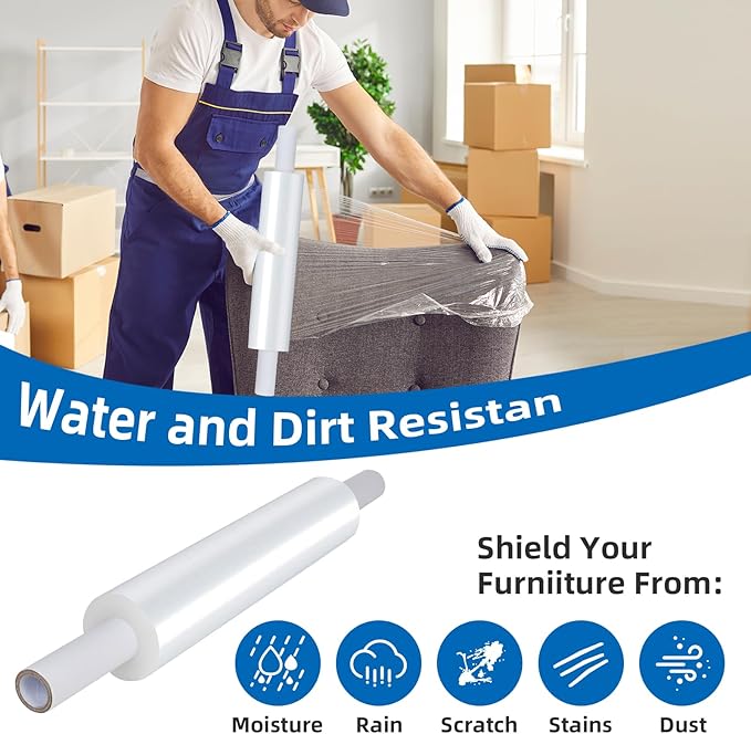 15in Stretch Wrap Roll with Handle, Heavy Duty 1200ft Shrink Wrap Roll - Image 3