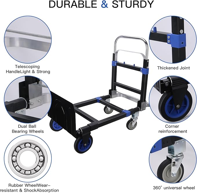 3 in1 Heavy Duty Convertible Hand Truck Dolly Cart, Folding Trolley Cart - Image 3