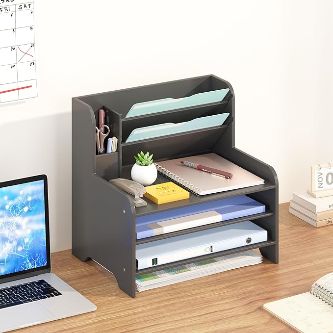 Bamboo Desk Organizer Mail Holder Countertop Letter Tray File Desktop Mail - Image 6