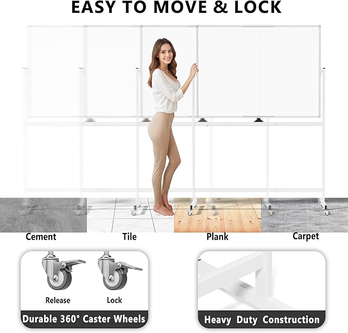 Large Rolling Whiteboard on Wheels - Image 4