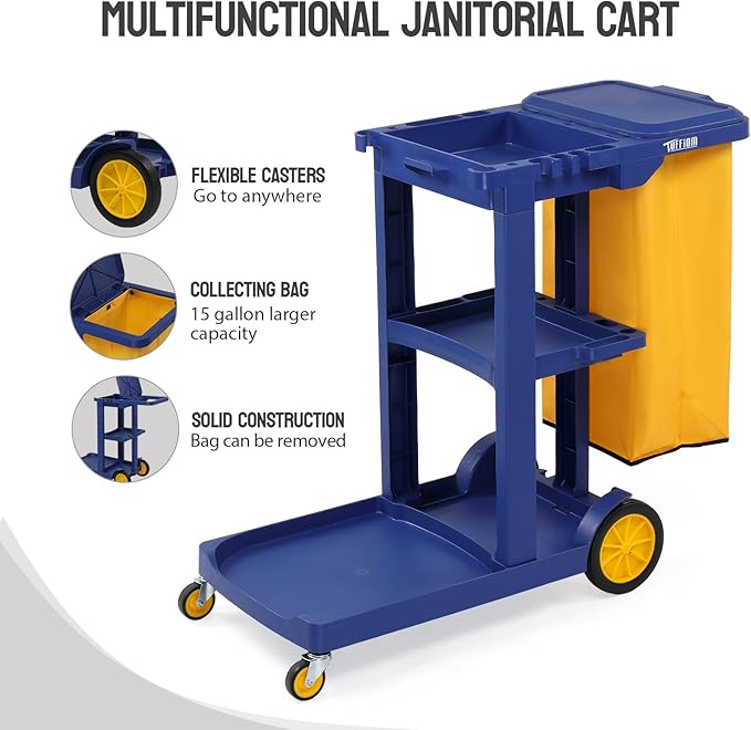 TUFFIOM Commercial Traditional Cleaning 3-Shelf Janitorial Cart, 500 Lbs - Image 4