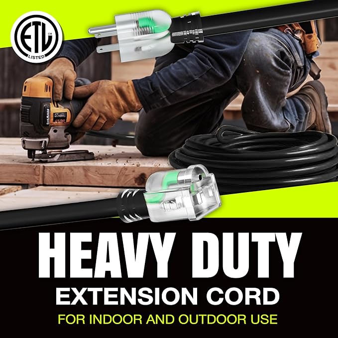 25ft Outdoor/Indoor Extension Cord 10/3 Gauge Ultra Heavy Duty 3 Prong SJTW - Image 7