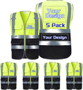 Custom Safety Vest with Logo Pockets High Visibility Reflective Vests by CustomTok