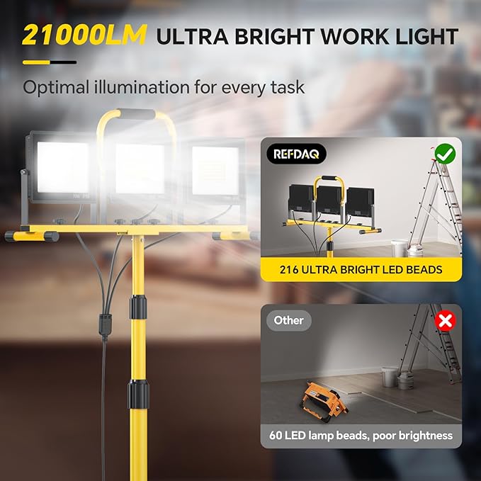 LED Work Lights with Stand: 3 Head Adjustable Work Light with Individual Switch - Image 2
