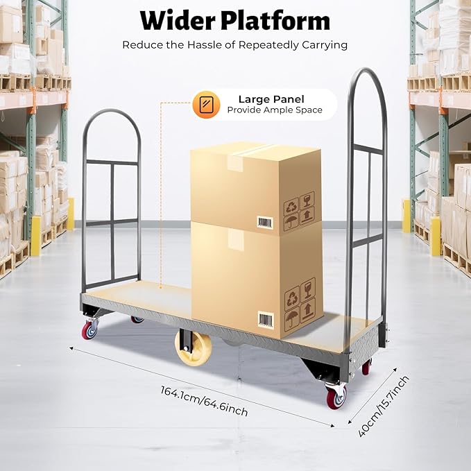 2000lbs Capacity Foldable Push Cart Dolly, 64.6Lx15.7H U-Boat Steel Cart - Image 9