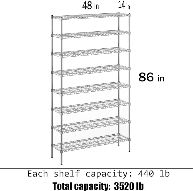 14" Deep x 48" Wide x 86" Height Wire Shelving Kit | 8-Tier | NSF Commercial - Image 3